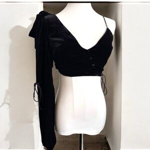 For Love & Lemons Velvet Asymmetrical Crop Top xs